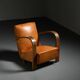 Art Deco club armchair in Havana leather, around 1940.