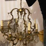 Lustre en bronze et pampilles en cristal
