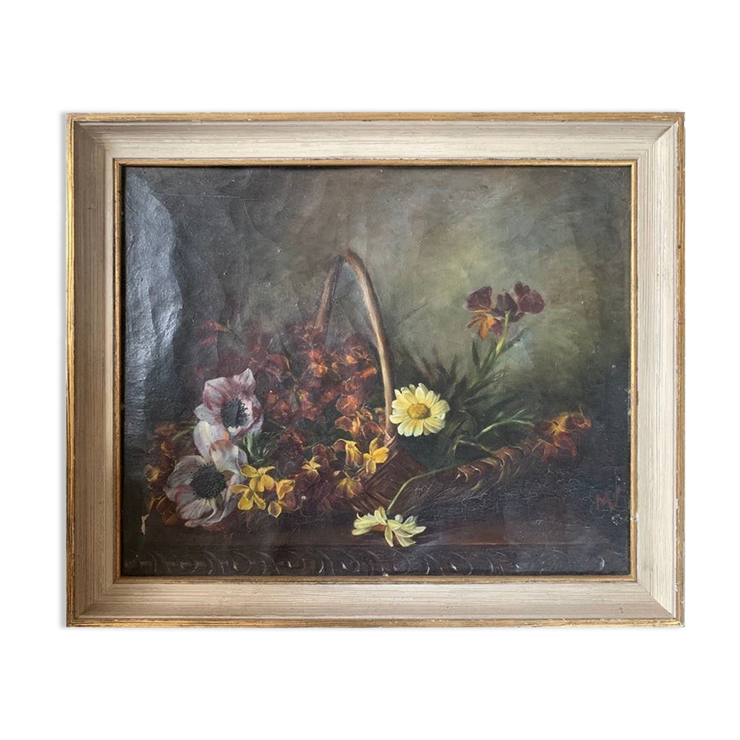 "Still Life with Flowers" Oil on canvas hand painted French School 19th century