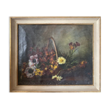 "Still Life with Flowers" Oil on canvas hand painted French School 19th century