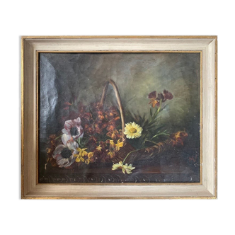 "Still Life with Flowers" Oil on canvas hand painted French School 19th century