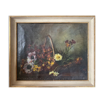 "Nature morte aux fleurs " Huile sur toile peinte à la main Ecole française 19ème siècle
