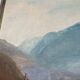 Oil painting on wood boats and lake 1977
