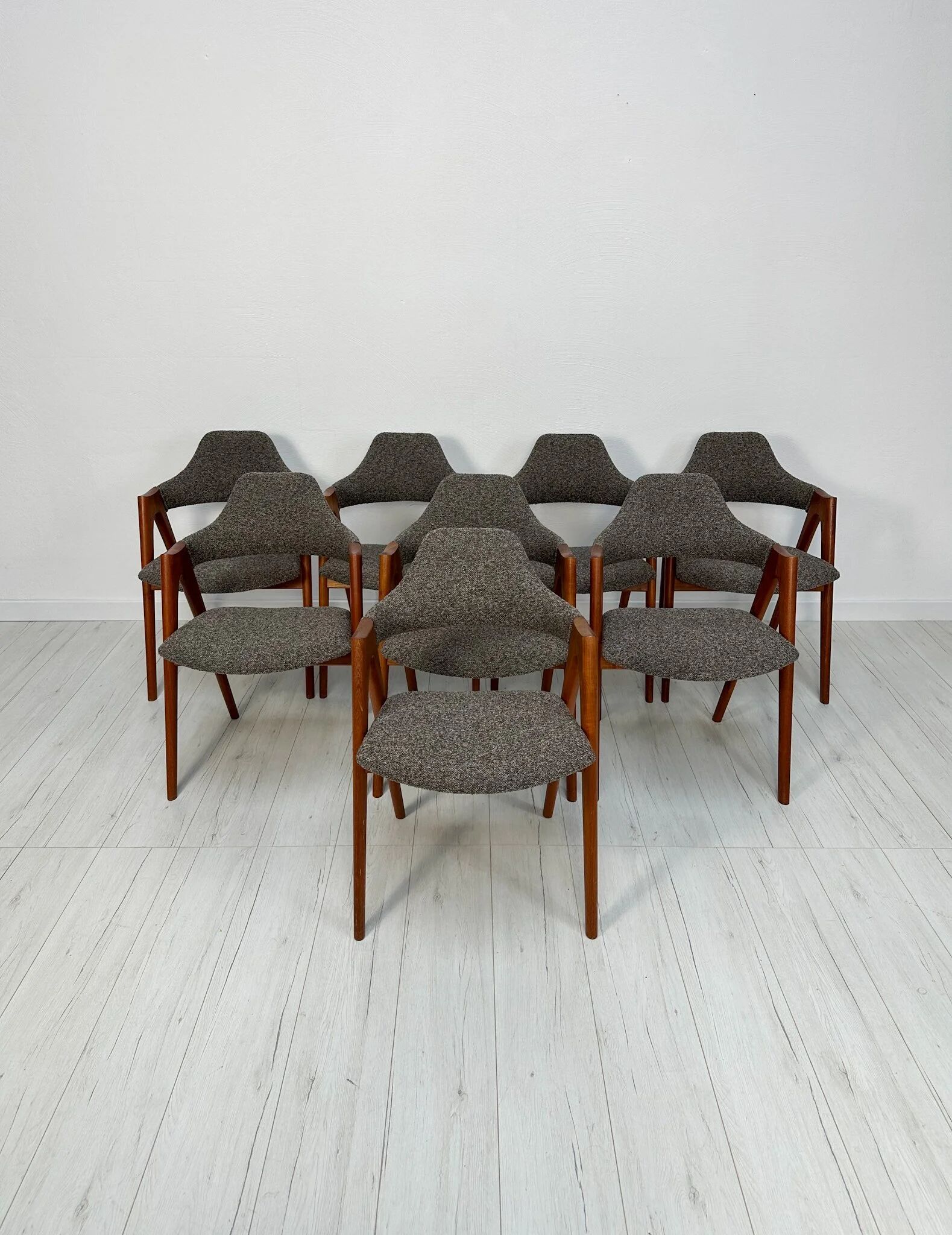 1960s set of 8 Compass teak dining chairs by Kai Kristiansen for Schou Andersen Møbelfabrik
