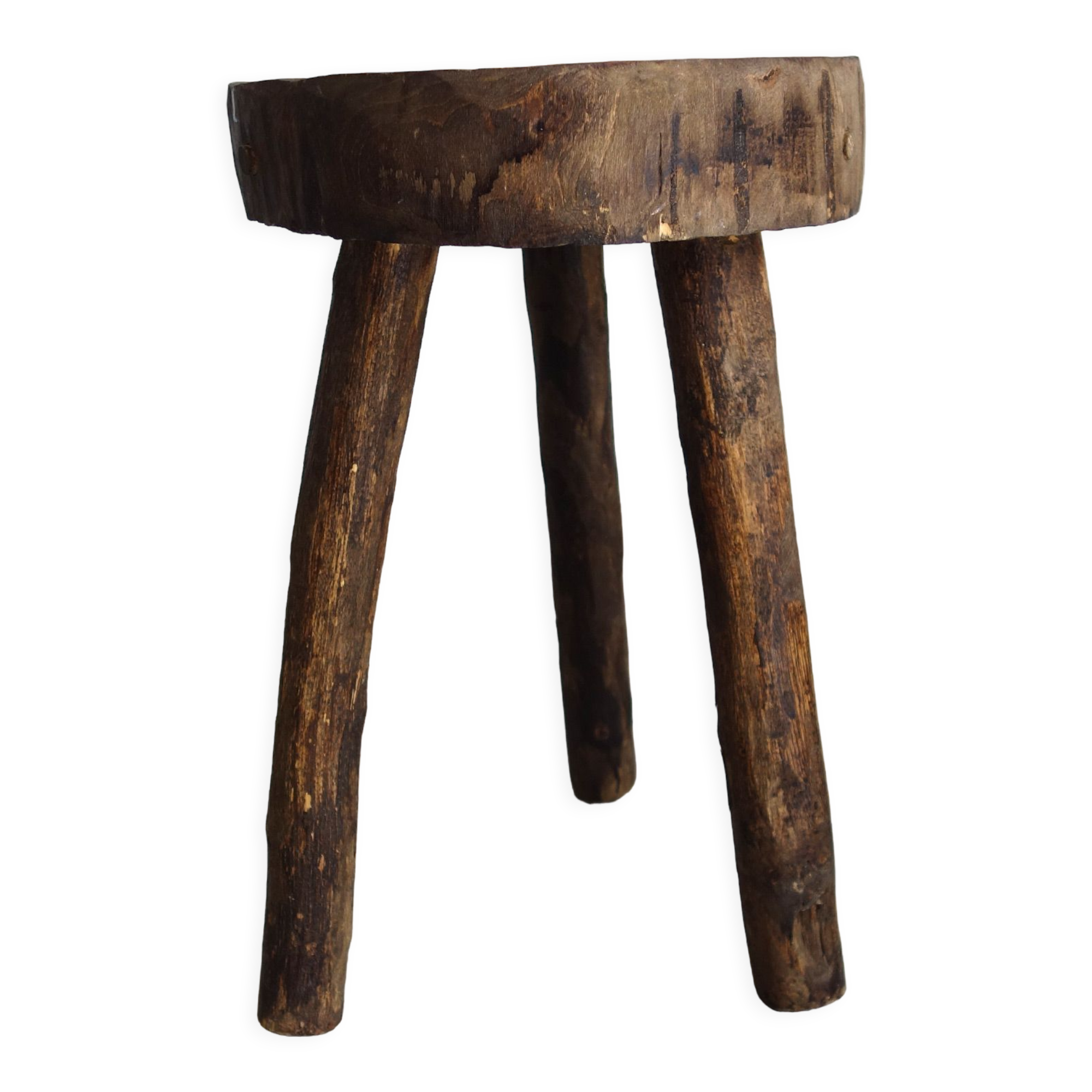 Vintage folk art tripod brutalist stool
