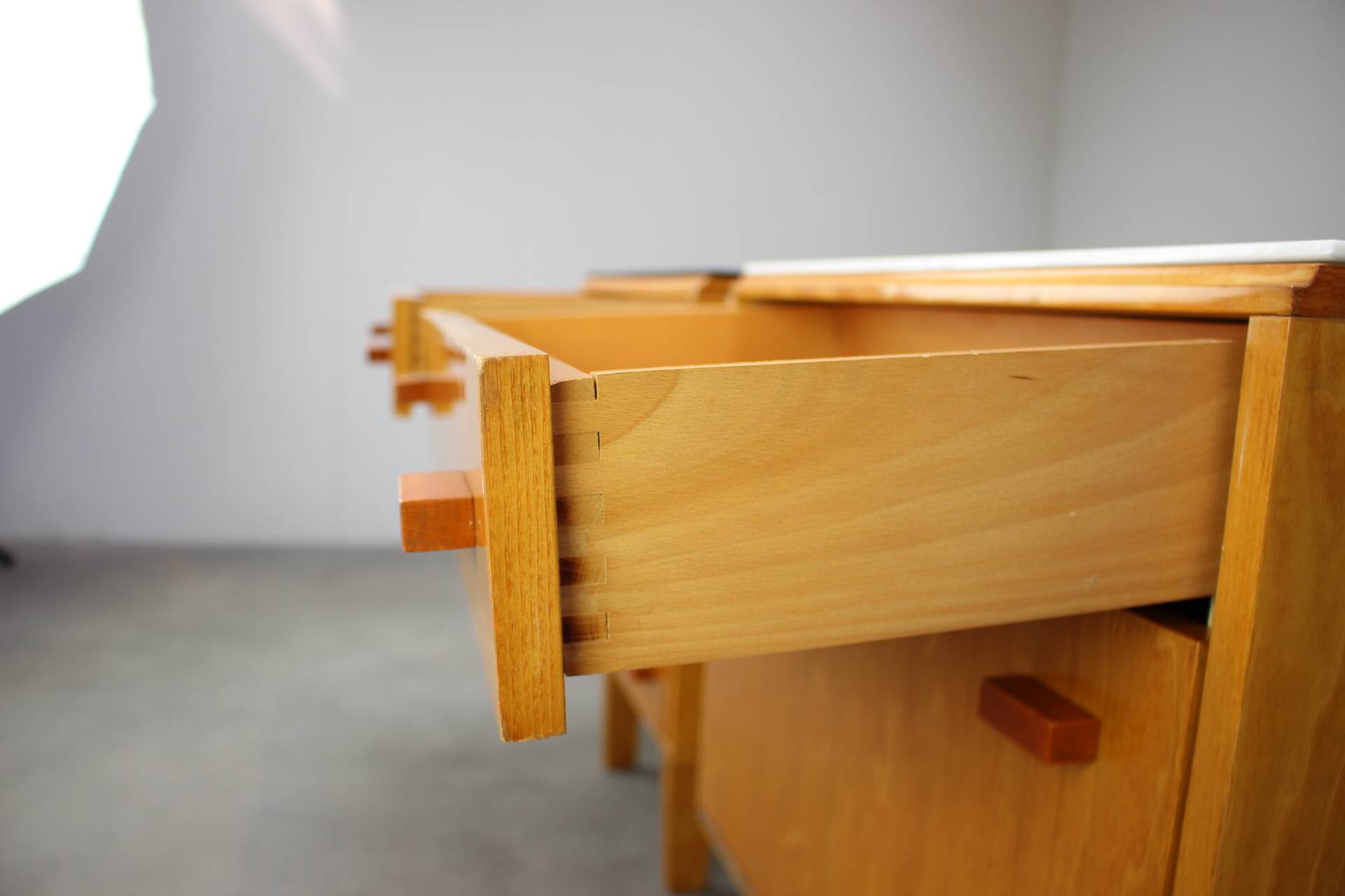 1960s František Mezulaník Mid-Century Maple Nightstands with Black and White Glass