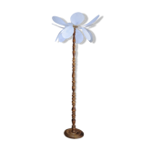 Turned wooden foot lamp and linen and rattan petals