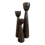 Trio teak candle holders