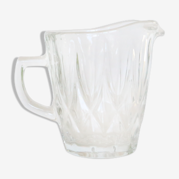 Pretty cast glass creamer, small milk jars, vintage, France, 1950