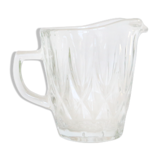 Pretty cast glass creamer, small milk jars, vintage, France, 1950