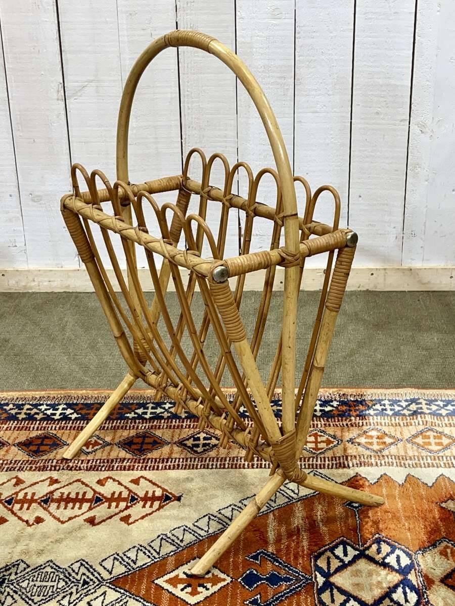 1970s rattan magazine rack