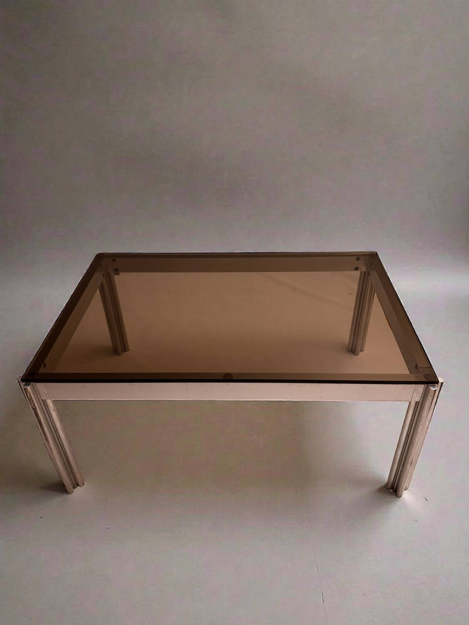 Aluminium coffee table with smoked glass by Georges Ciancimino, 1970.