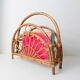 Porte-revues vintage en bambou avec finition en bois, inspiré du rotin et de l'osier, design italien des années 70.