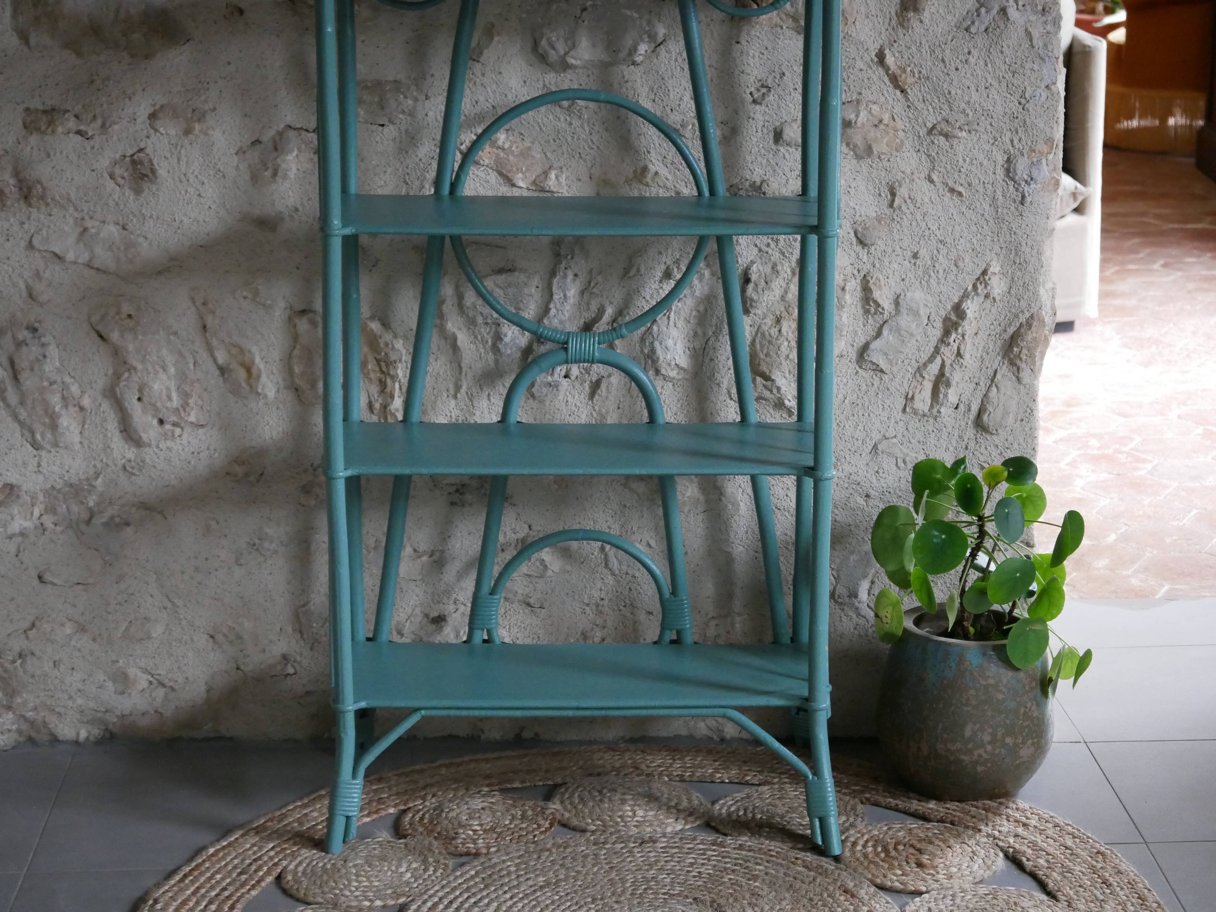 Blue rattan shelf