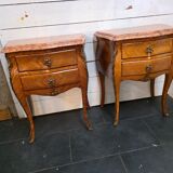 Pair of Louis XV style curved bedside tables in marquetry