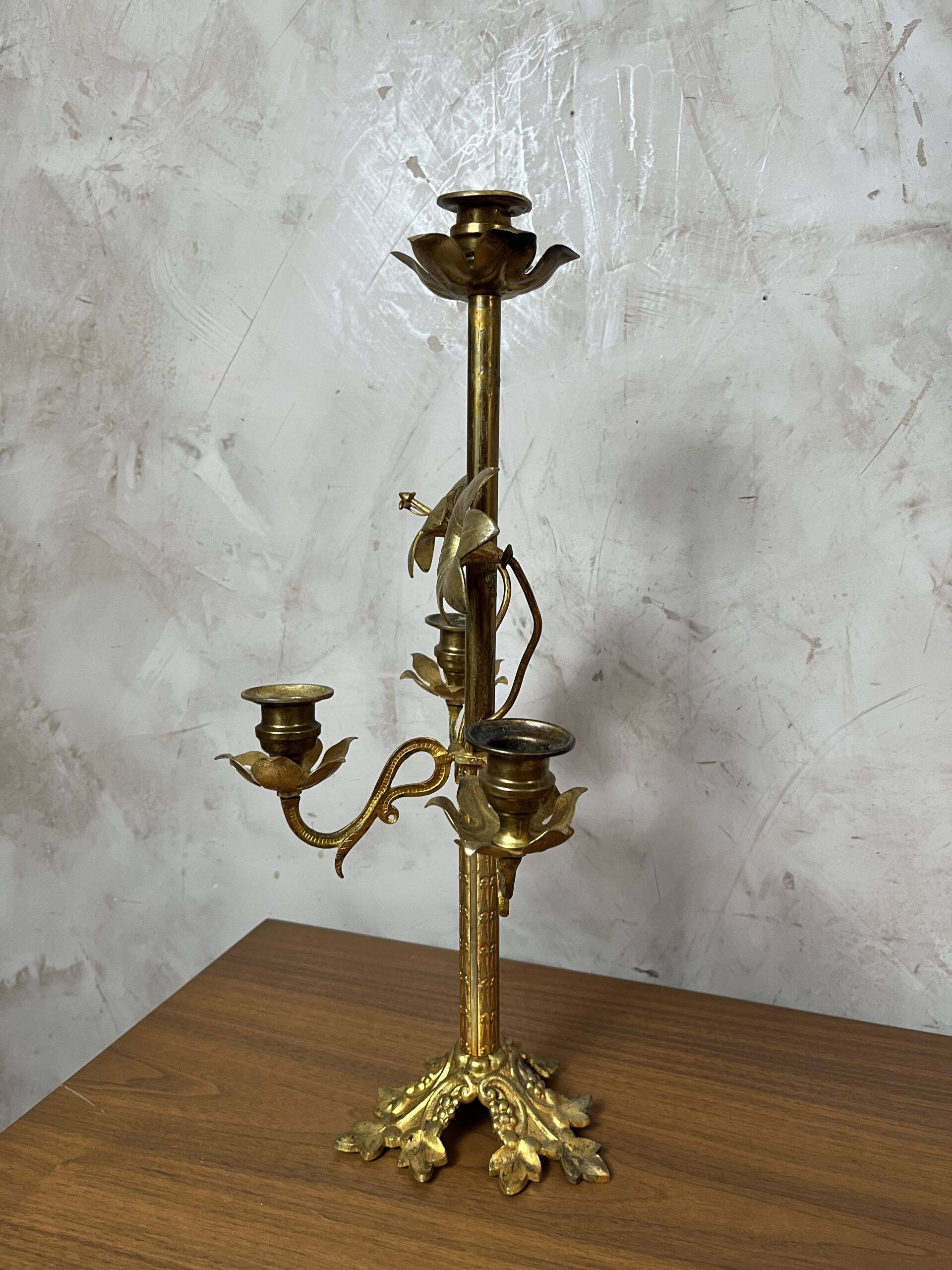 Brass flower candlestick