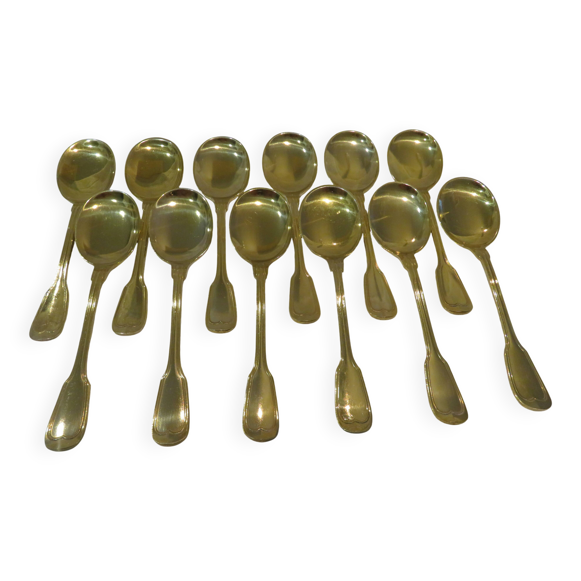 12 gold metal ice cream scoops with net decoration 14.6cm