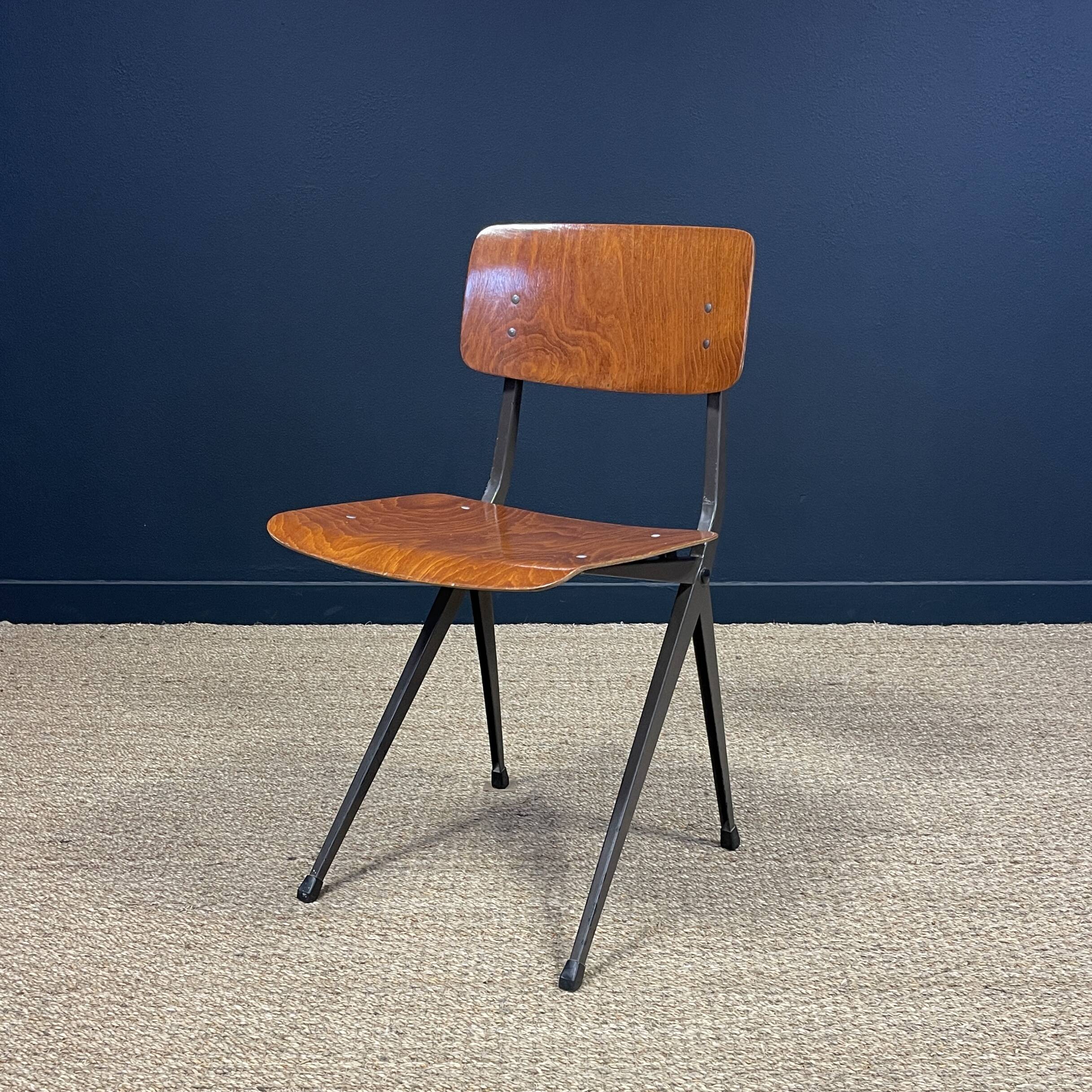 Result chair Friso Kramer for Ahrend wood steel taupe 60s Netherlands