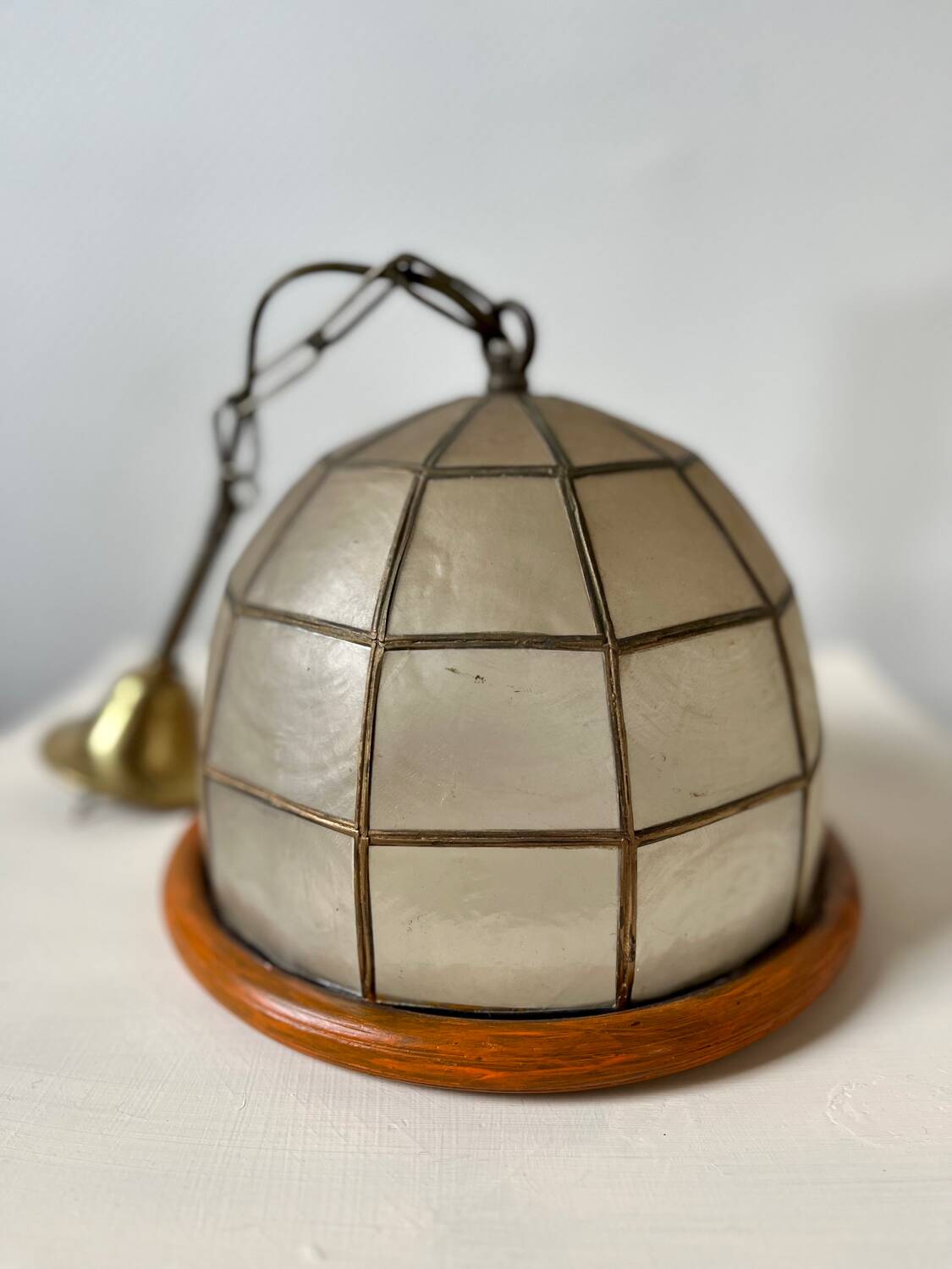 Vintage mother-of-pearl and brass pendant light 1970