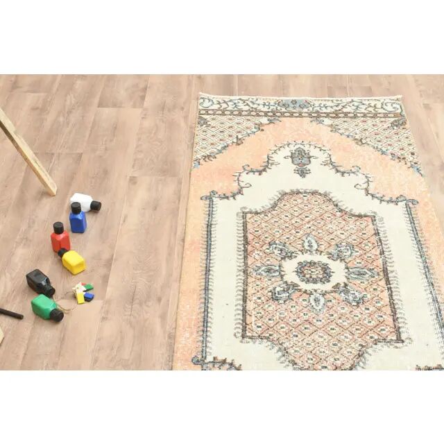 1970s Turkish Oushak Handmade Wool Cotton Orange Runner Rug 73x192