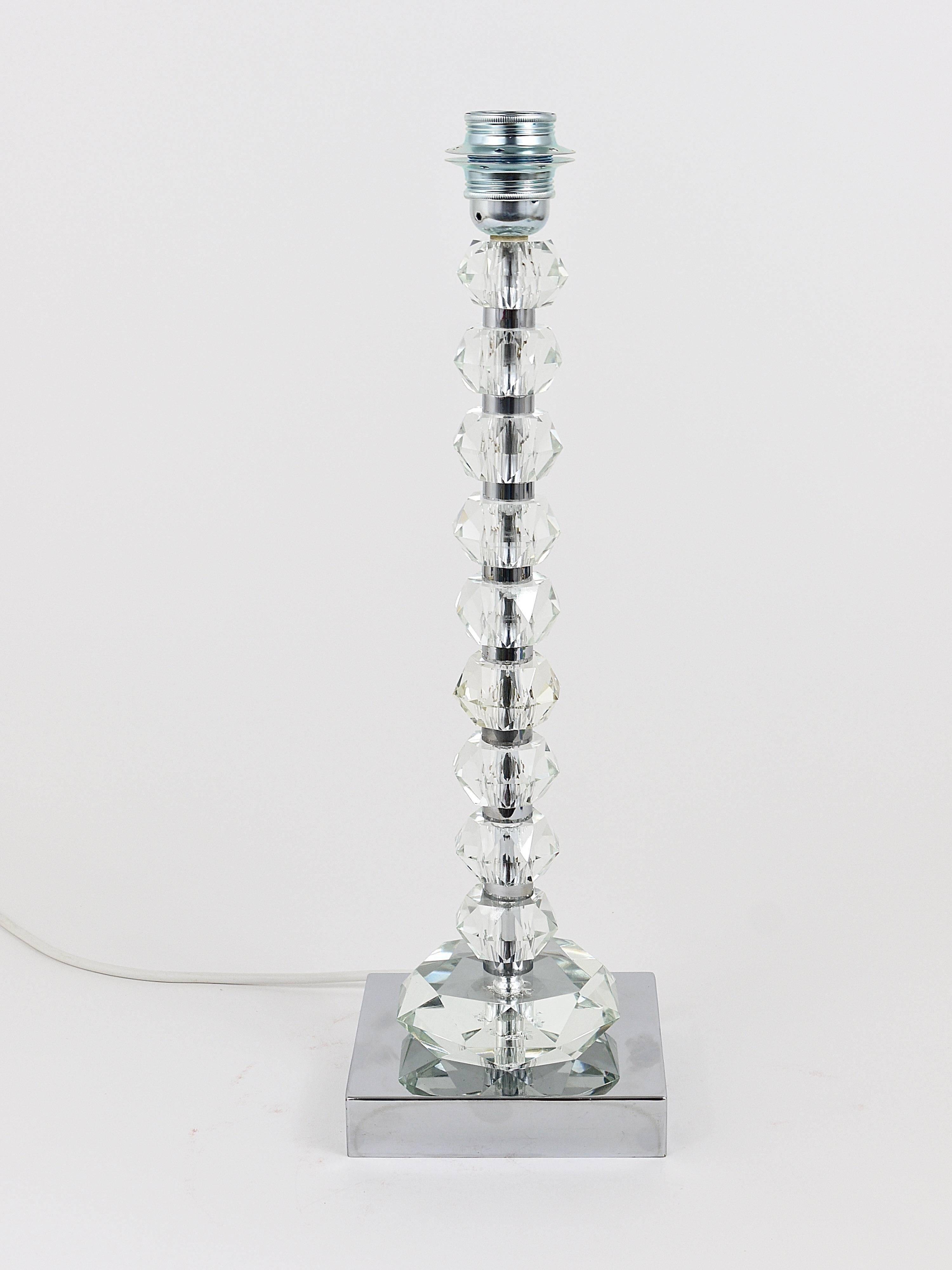 Two Bakalowits table lamps with huge faceted diamond crystals, Austria, 1970s.