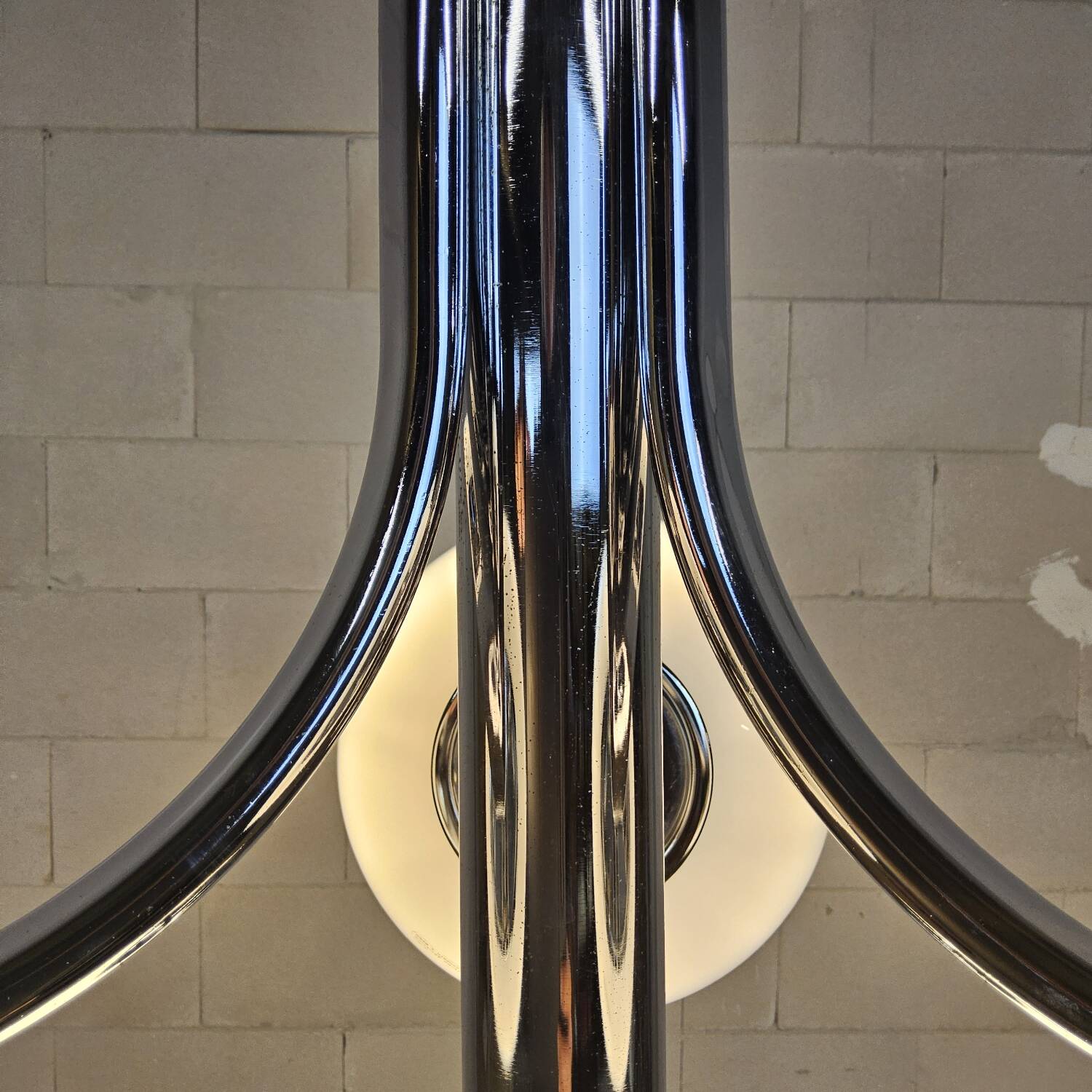 Vintage Space Age Chrome and Murano Glass Italian Pendant Lamp