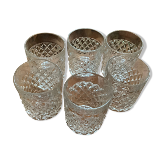 Lot de 6 verres à eau en cristal taillé