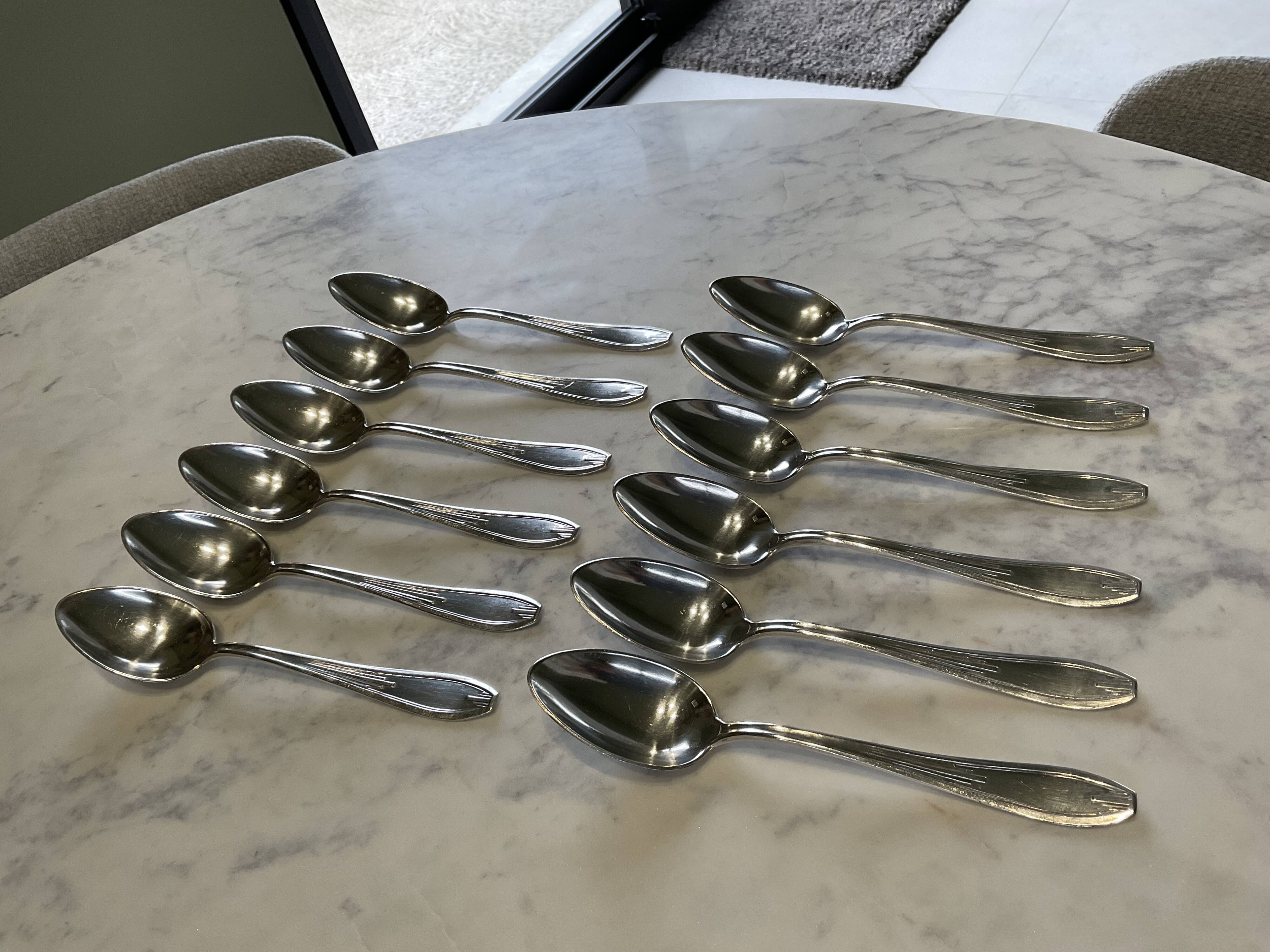 Set of 12 tablespoons. Art Deco. Silver-plated metal.