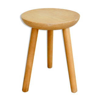 Tabouret tripode en bois clair, années 60