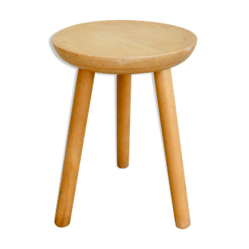 Tabouret tripode en bois clair, années 60
