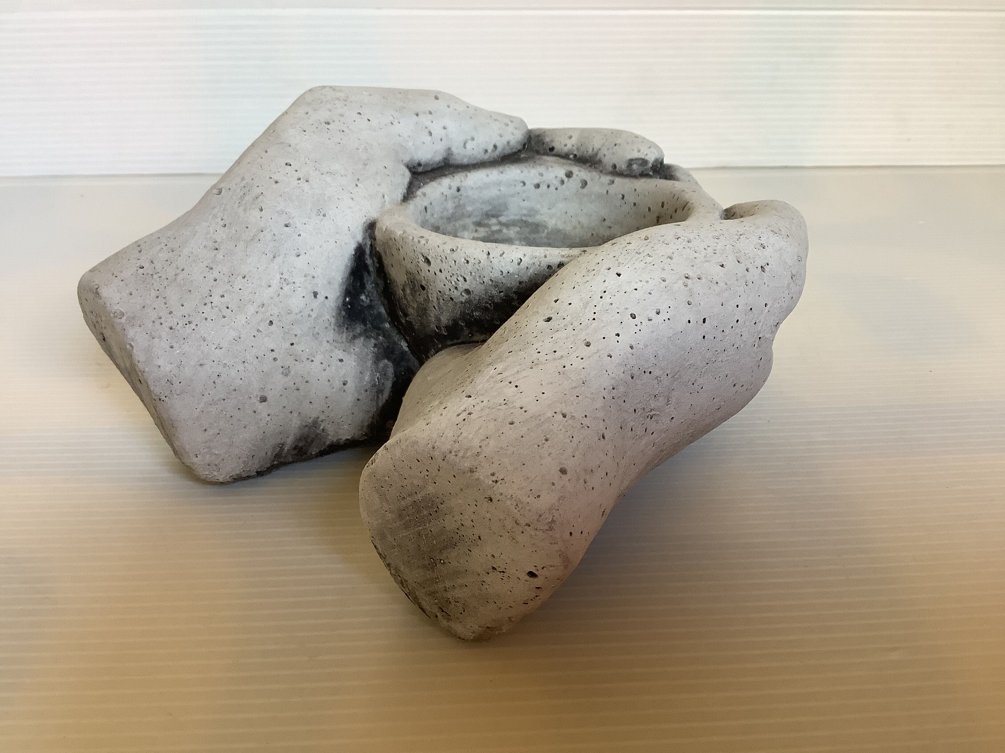 Hand candle holder gray black stone