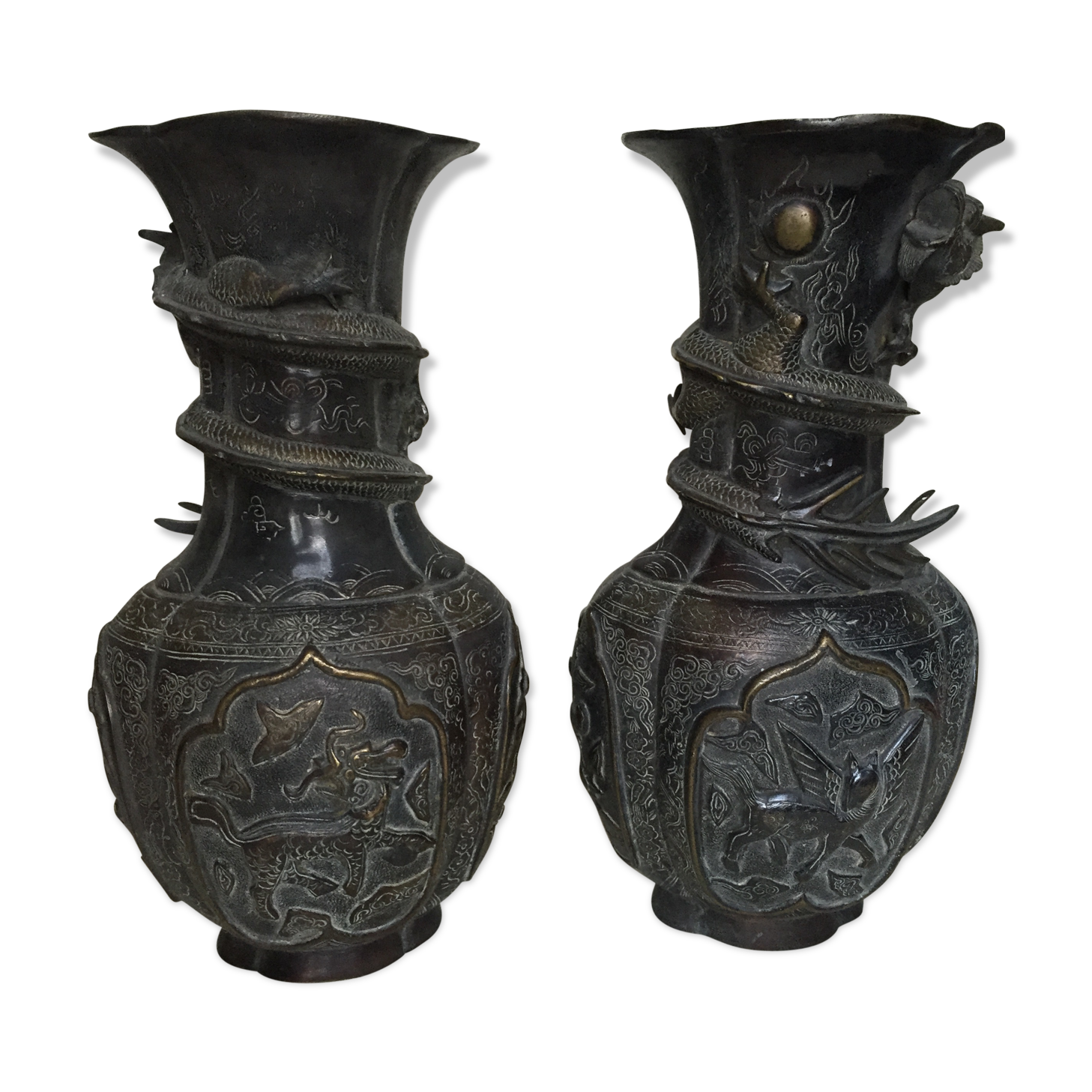 Pair of large bronze vases