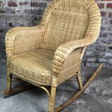 Rocking chair in rattan and bamboo rocker 1980
