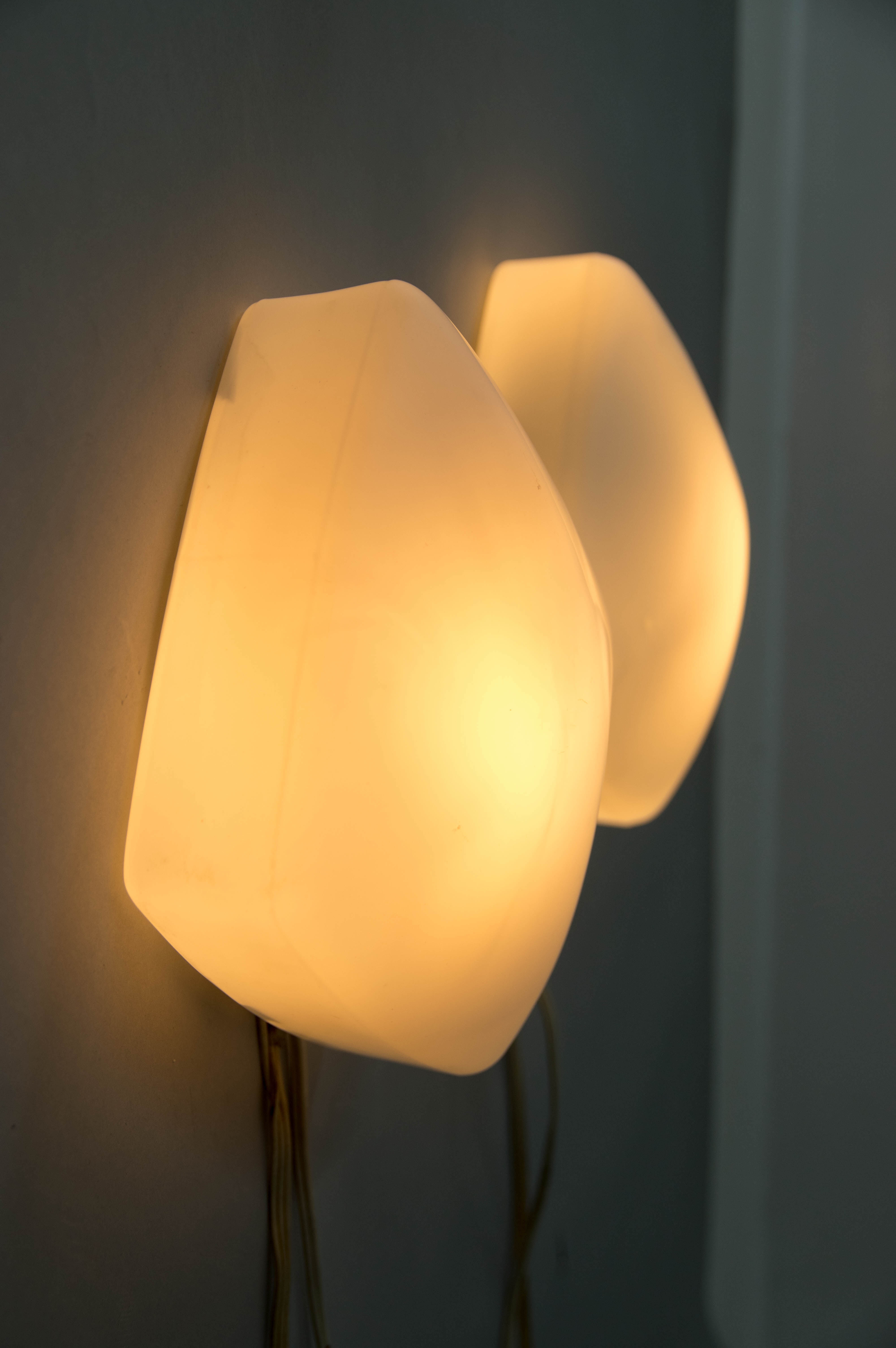 Set of two flush mounts or wall lamps, czechoslovakia, 1960s