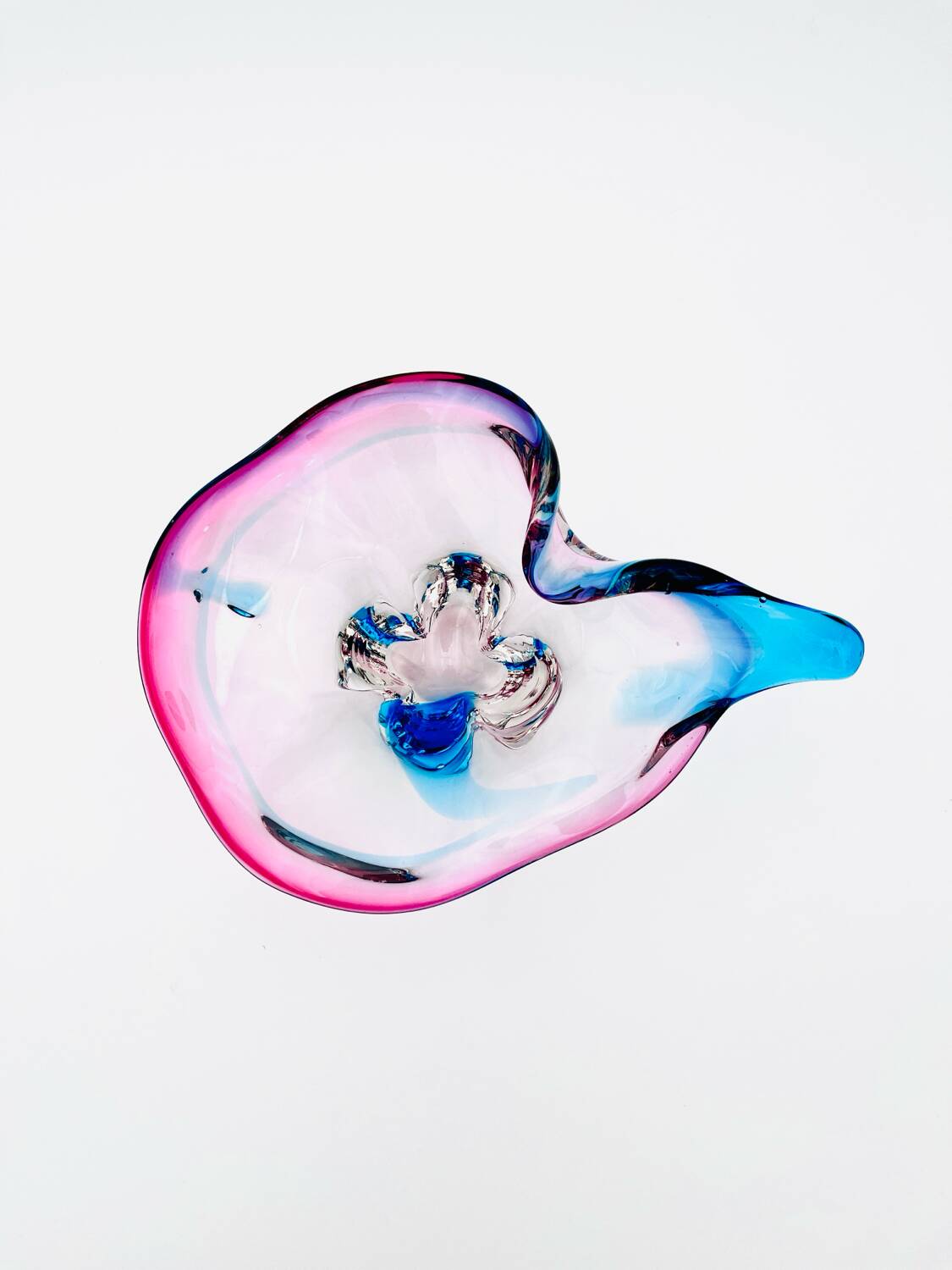 Murano Crystal Sommerso Organic Sculpture Bowl - Blue & Fuchsia