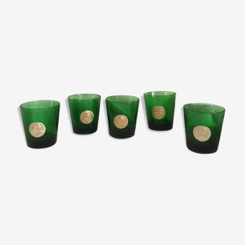 5 Green glasses cam Golden medallions, portraits of Kings