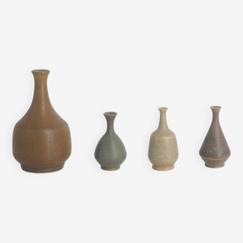 Small Mid-Century Scandinavian Modern Collectible Brown Stoneware Vases by Gunnar Borg, Set of 4