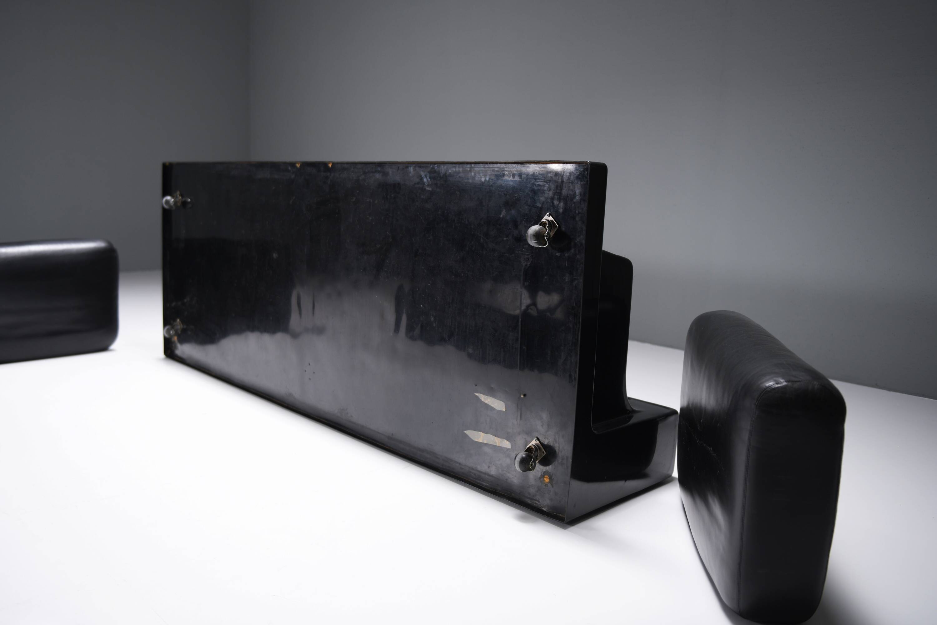 Rare Vintage Gradual lounge sofa in black leather by Cini Boeri for Knoll