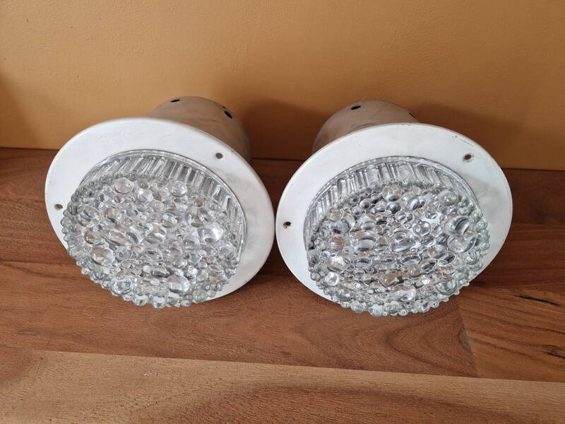 Pair of ceiling lights - Staff Leuchten - In aluminium and moulded glass with a bubble pattern.