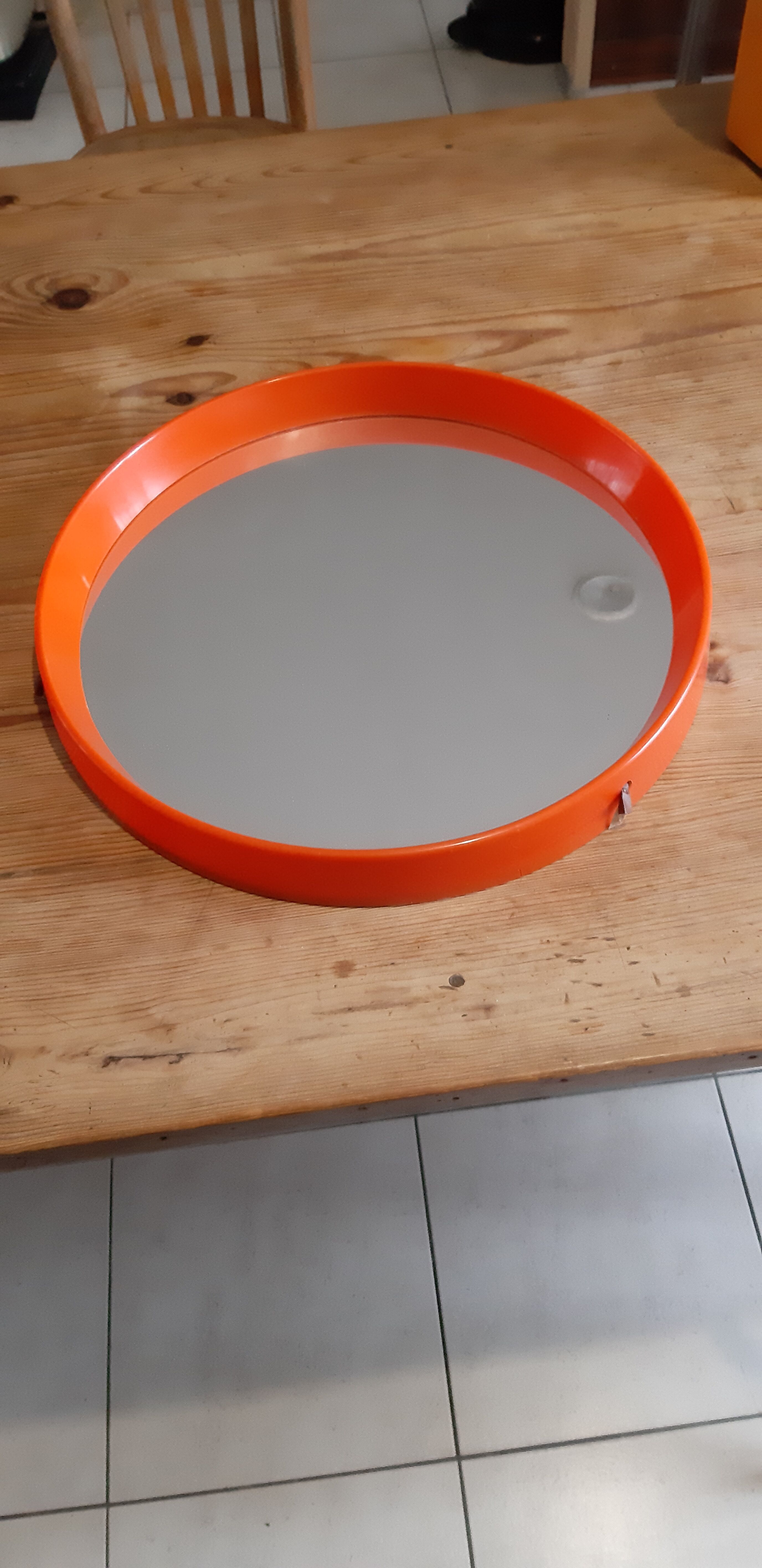 Vintage mirror round plastic orange