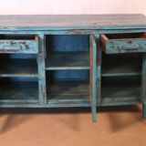 Ancien buffet en teck birman patine bleu d’origine