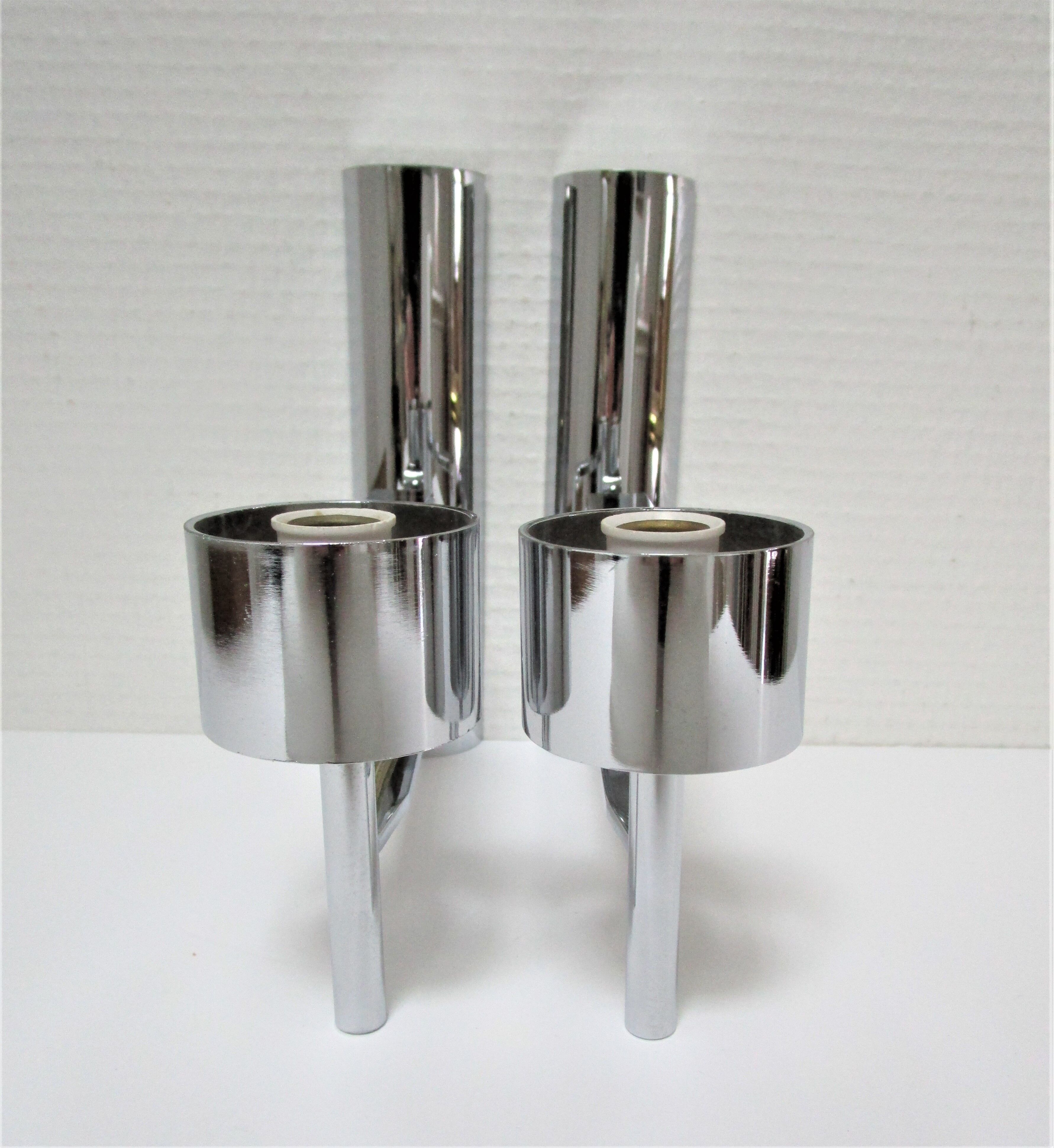 Pair of opaline and chrome wall lamps design 70s