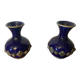 Pair of antique cobalt blue ceramic vases + vintage metal decor