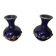 Pair of antique cobalt blue ceramic vases + vintage metal decor