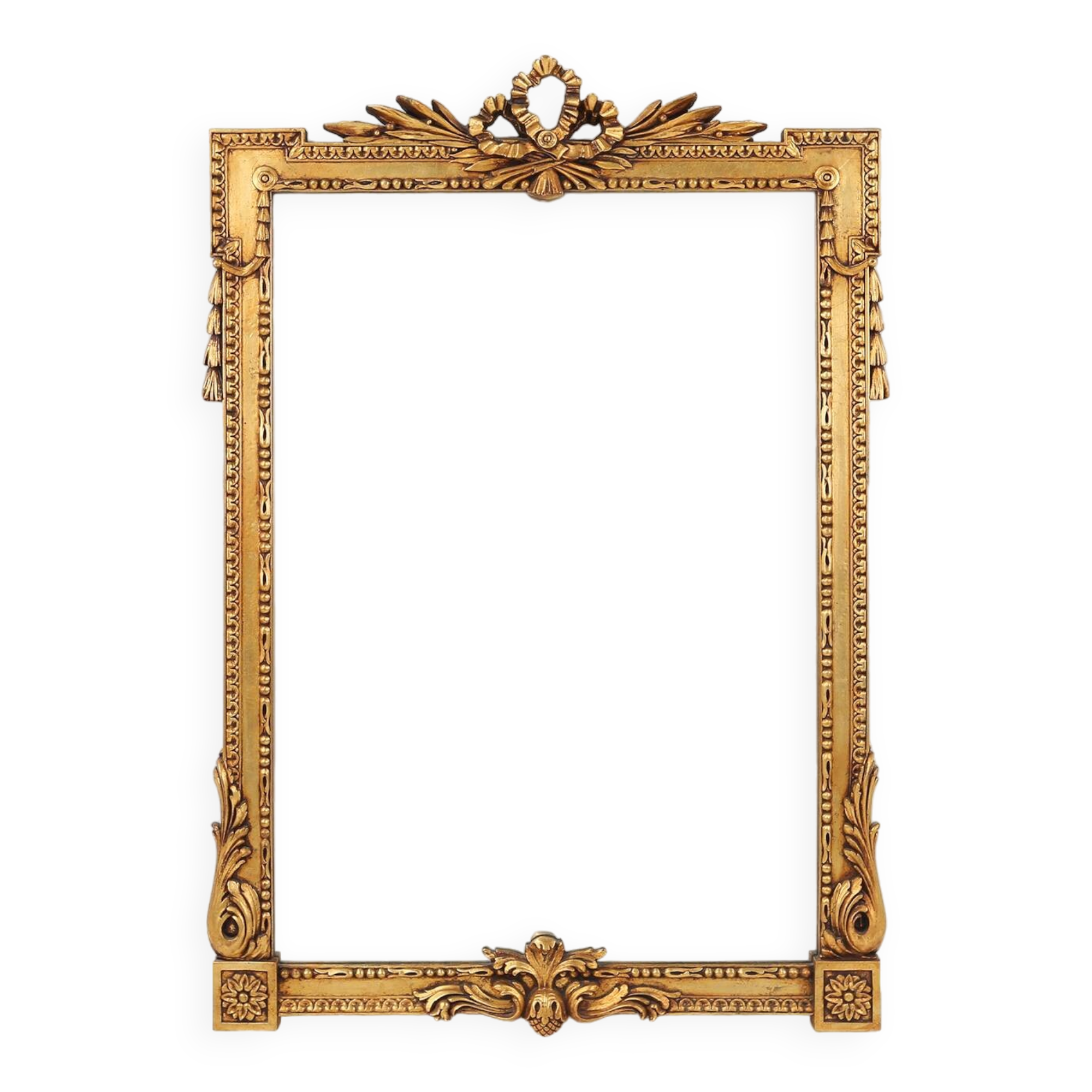 Highly decorated gilted carved wooden wall mirror, Belgium ca. 1950