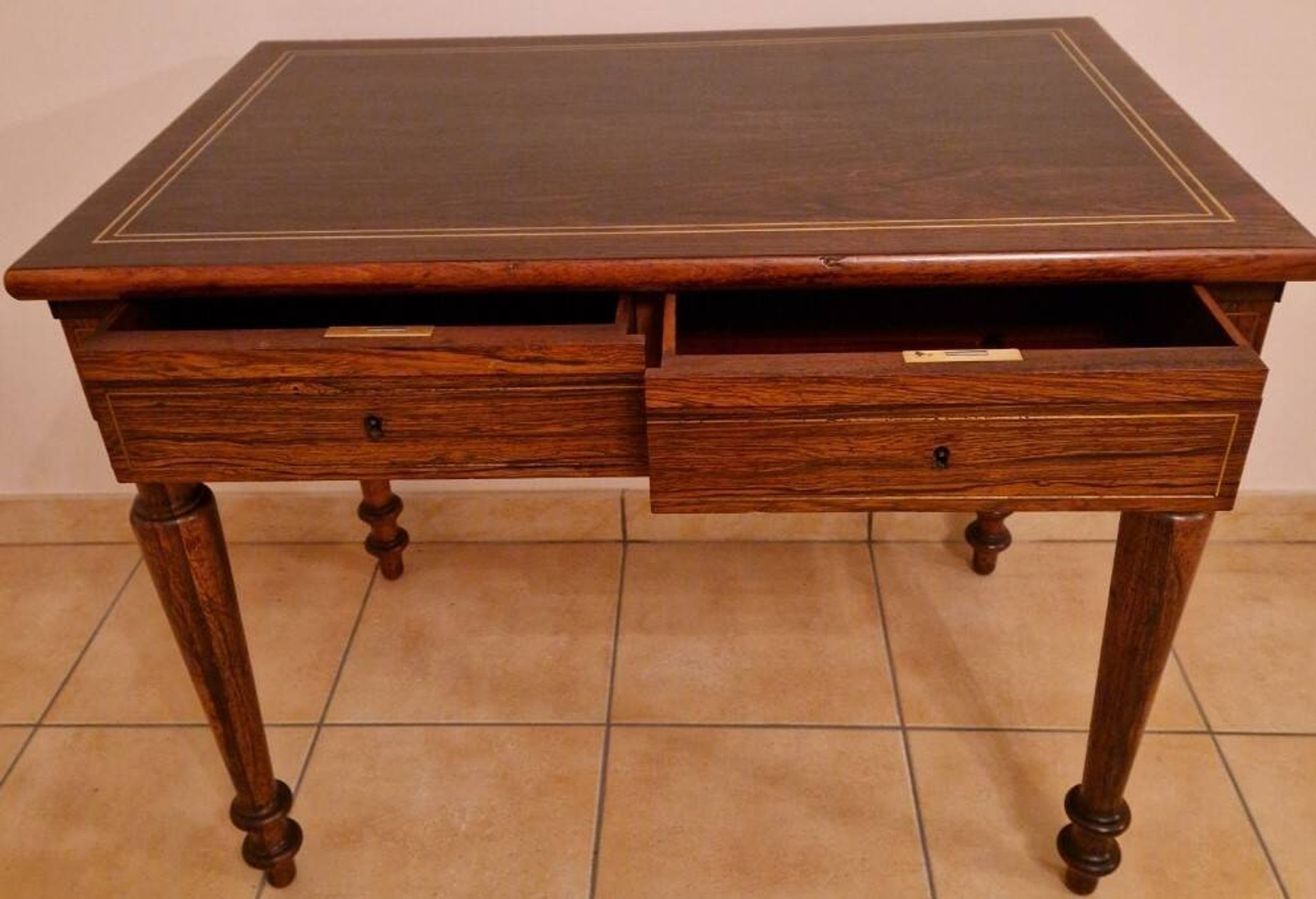 Restored antique Louis XVI style desk with a 19th-century leather top.