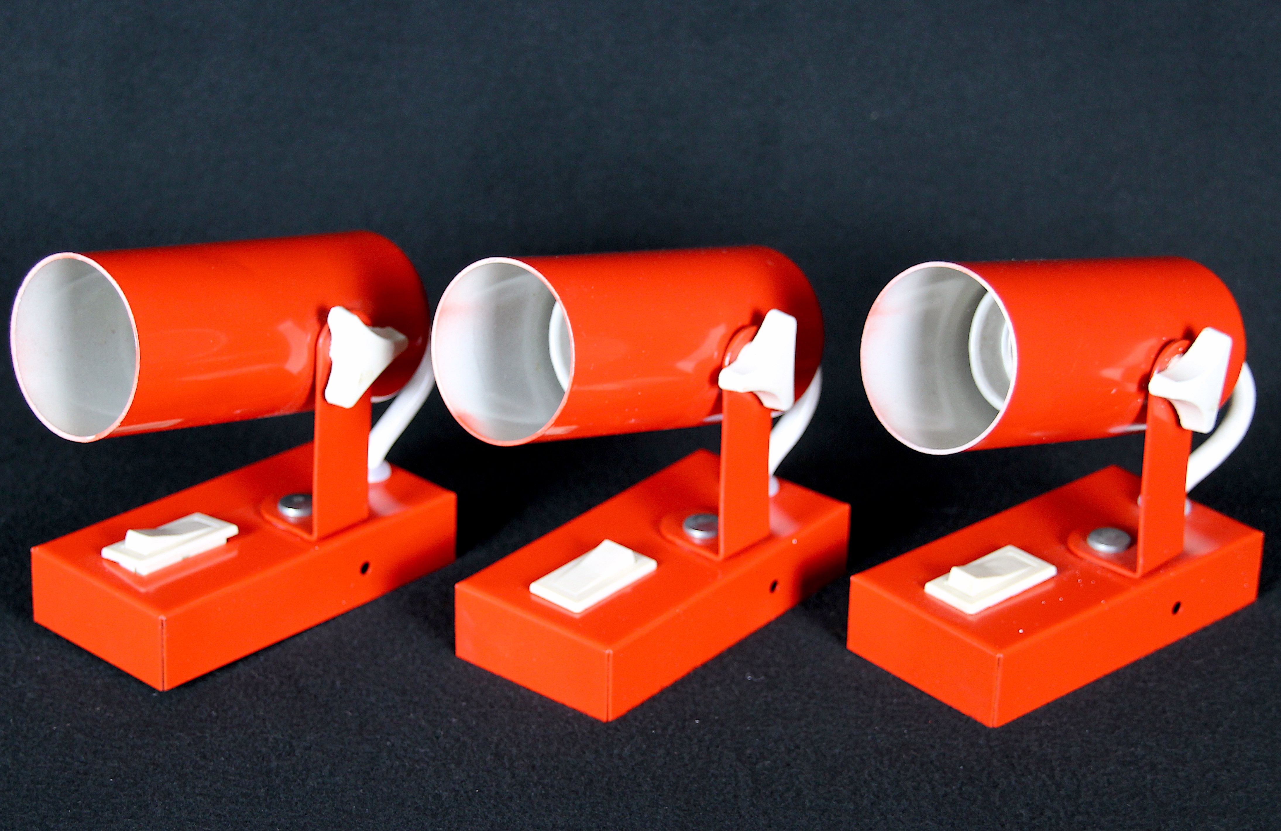 1970's Red and White Metal Spots Light, France - Set of 3