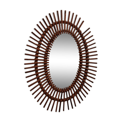 Grand miroir soleil bambou ovale rotin