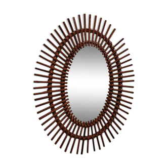 Grand miroir soleil bambou ovale rotin
