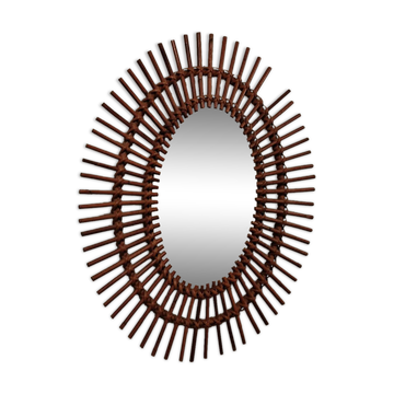 Large oval bamboo rattan sun mirror